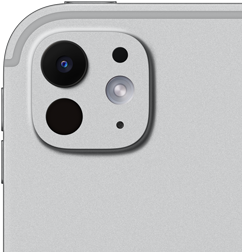iPad Pro, Rückseite, Farbe Silber, Pro Kamera-System mit einem Objektiv mit 5 Elementen und adaptivem True Tone Blitz